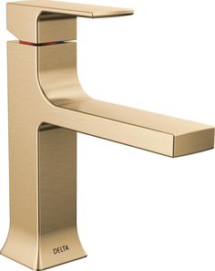 the delta basin faucet is shown in brushed brass