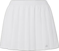 Casual Fitted Tennis Skirt By Alo Yoga, Casual Fitted Alo Yoga Tennis Skirt, White Athleisure Tennis Skirt For Cheerleading, White Alo Yoga Activewear For Sports, White Fitted Tennis Skirt Athleisure, White Fitted Tennis Skirt For Athleisure, Sporty White Skort For Cheerleading, White Fitted Tennis Skirt In Athleisure Style, White Sporty Skort For Cheerleading