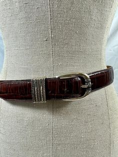 "You are looking at a genuine brown leather belt from Brighton. Belt measures 35\"8 long  and 1\"1 wide. The condition of this belt is good and is made of brown leather with croc pattern along with silver tone hardware, adjustable and was well cared for.  100% genuine Brighton size 32 and is in good condition.  -----------------------------------------I SHIP WORLDWIDE------------------------------------------------- I want to stress that item is vintage which means it's not new. All my customers Western Brown Belt For Formal Occasion, Western Style Brown Belt For Formal Occasions, Brown Leather Belt, Post Office, Leather Belt, Brighton, Belts, I Want, Brown Leather