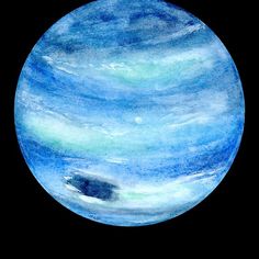 the planet is painted in watercolor and has blue hues on its outer surface