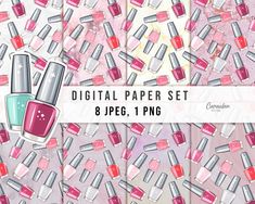 digital paper set with pink and white nail polish