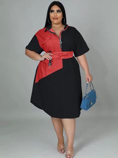 Material: 70-80% Polyester & Spandex. Features: Plus Size Dress, short sleeves, zipper, color block, asymmetrical hem, loose, midi dress.Style: Casual Black Patchwork Knee-length Midi Dress, Casual Short Sleeve Midi Dress With Patchwork, Casual Patchwork Midi Dress With Short Sleeves, Casual Short Sleeve Dresses With Contrast Color, Casual Short Sleeve Color Block Dress, Casual Black Short Sleeve Knee-length Dress, Casual Black Knee-length Short Sleeve Dress, Multicolor Spliced Short Sleeve Dress, Casual Midi Dress With Splicing