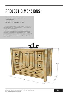 the plans for an unfinished bathroom vanity are shown in black and white, with measurements