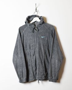 Grey Nike Velour Zip-Through Hoodie - Large Women's Nike Velour, 90s Colors, Vintage Clothing Online, Grey Nikes, Uk Fashion, Vintage Nike, Label Sizes, Vintage 90s, Gray Color