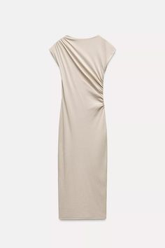 DRAPED MIDI DRESS - Light brown | ZARA United States Draped Midi Dress, Leather T Shirt, Draped Midi Dresses, Waistcoat Dress, Dress With Short Sleeves, Cardigan Sweater Dress, Cardigan Sweater Jacket, Leather Shirt, Tshirt Skirt