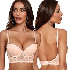 PRICES MAY VARY. U-shaped backless design:Ladies Backless Bra features 0.07 inchs glossy thin lace, stretch lace hem fabric, double-breasted 2-buttons for easy on and off. Memory Soft Steel Ring:Memory U-shaped steel ring provides support. Folding without deformation,low back push up bra shaping perfect curves. Multiway Convertible Straps Backless Bra:3-way adjustable shoulder straps can be converted to staggered, regular and halter,bra to wear with low back dress, tank tops, backless t-shirts, Low Back Bra, Low Back Dress, Low Back Dresses, Backless Bra, Halter Bra, Perfect Curves, Backless Wedding, Party Dance, Backless Design