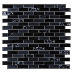 black glass and metal mosaic tile backsplash with dark gray groutes on white background