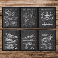 four black and white drawings of golf equipment on a wooden background with the words golf