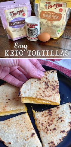 the ingredients to make keto tortillas are shown on a plate and in front of