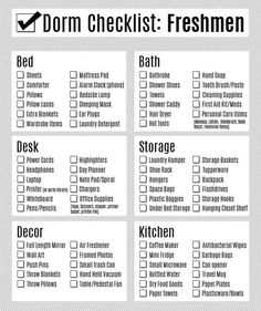 the dorm checklist is shown in black and white