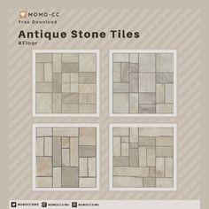 an image of antique stone tiles in four different sizes and colors, with the text'free