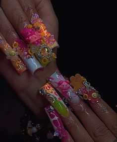 Graffiti Nails, Being Extra, Junk Nails, Duck Nails, Hard Nails, Colored Acrylic Nails, Short Square Acrylic Nails, Exotic Nails, Acrylic Nails Coffin Pink