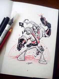 a drawing of a cartoon character in action