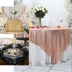 the table is covered with sequins and flowers