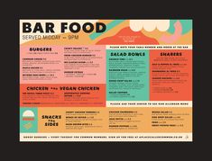 the bar food menu is shown in this image