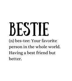 the words bestie are written in black and white on a white background with an image of