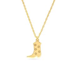 Dress up your two-step attire with this western-themed boot necklace. 14K gold The kickin' boot pendant features embossed stars 16.0- to 18.0-inch adjustable rope chain; spring-ring clasp Retro Western Aesthetic, Retro Western, Western Aesthetic, Jewelry Lookbook, Cowboy Boot, Rope Chain, Spring Rings, Cowboy Boots, Mood Board