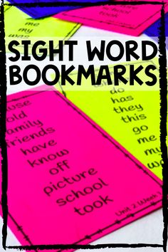 colorful sight word bookmarks with the words sight word books written in black on them