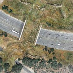 an aerial view of the highway with multiple lanes