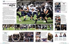 an article in the sports paper features photos of football players and their coaches during a game