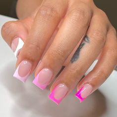 Different Color Pink French Tip Nails, Square Acrylic Nails French Tips Color, Different Shade Of Pink Nails, Short Pink Nail Inspo Acrylic, Different Shades Of Pink Nails Short, Different Shades Of Pink Nails Acrylic, Different Shade Nails, Shades Of Pink Nails Short, 5 Shades Of Pink Nails