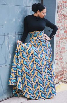 Ankara High Waist Skirt, Skirts With Tops, Long African Skirt, African Skirt Outfit, Chitenge Outfits, Ankara Skirt Styles, Ankara Skirts, Stylish Naija, African Print Maxi Skirt