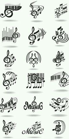 music symbols and musical notes on white background