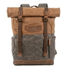 Handcrafted with premium waxed canvas and authentic crazy horse leather, this daypack is built to withstand daily wear while adding a touch of sophistication to your style. Weather-resistant and rugged, it's ideal for work, travel, or everyday use. Experience Vintage Elegance Spacious Main Compartment: Includes a padded laptop sleeve, zippered pocket, and slip pockets for all your essentials. Versatile Roll Top: Offers quick access and extra storage when needed. Convenient Pockets: Front zipped pocket, side slot pockets, and an anti-theft back pocket for valuables. Ready for Any Weather Comfortable Design: Adjustable shoulder straps and a cushioned back panel ensure all-day comfort. Sleek and Modern: The minimalistic design and various natural colors complement any outfit, enhanced with an Mens Tops Fashion, Rolltop Backpack, Trendy Backpacks, Oxford Boots, Backpack Material, Top Backpacks, Lightweight Backpack, Leather Roll, Backpack Travel Bag