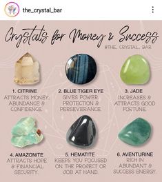 Healing stones Crystals For Success, Manifestation Crystals, Pretty Crystals, Money And Success