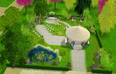 an artist's rendering of a garden with a gazebo