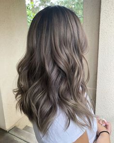 Ash Brown Full Highlights, Soft Brown Ash Hair, Fall Hair Colors Mushroom Brown, Ashley Brown Hair, Neutral Ash Hair Color, Light Smoky Brown Hair, Neutral Baylage Hair, Smoky Blonde Balayage, Icy Ash Brown Hair