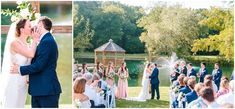 a bride and groom kissing in front of an outdoor wedding ceremony