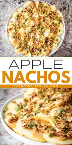 Learn how to make Apple Nachos! They're one of the best apple recipes. Served with creamy nut butter and crunchy toppings, these fruit nachos are healthy, delicious, and fun to eat! Enjoy this easy Thanksgiving snack! Macro Friendly Snacks, Fruit Nachos, Easy Thanksgiving Snacks, Crunchy Toppings, Best Apple Recipes, Apple Recipes Healthy, Apple Nachos, Thanksgiving Snacks