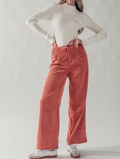 "Retro Wide Leg Corduroy Pants Trousers. Crafted from soft and durable corduroy fabric, these trousers exude a vintage charm. The wide leg design and front pleats add a touch of sophistication, while the side pockets provide convenience and functionality. *Measurements below  With elastic high waist, these pants offer both comfort and style. Nostalgic vibes and a nod to the early 2000s fashion, making them a trendy and versatile addition to your wardrobe. Small (2/4), Medium (6/8), Large (10/12) Measurements Small   -waist: 27\" (without stretching the back band)   -inseam: 30\" side seam (below waist band) : 40\"   -front rise 11\" Medium   -waist: 28\" (without stretching the back band)   -inseam: 30\" side seam (below waist band) : 40\"   -front rise 11\" Large   -waist: 29\" (without s High-waisted Corduroy Pants For Fall, Fall High-waisted Corduroy Pants, Corduroy Pants For Fall, Full-length Corduroy Pants For Fall, Fall Full-length Corduroy Pants, High Waist Corduroy Wide Leg Pants For Fall, Full-length Corduroy Bottoms For Fall, Spring High-waisted Corduroy Pants, Fall High Waist Wide Leg Corduroy Pants