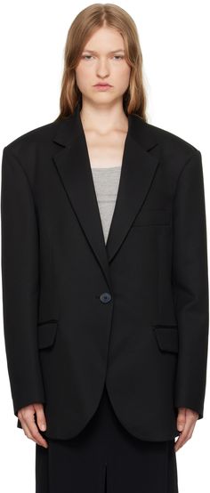 Oversized viscose-blend twill blazer. · Notched lapel · Single-button closure · Welt pocket and flap pockets · Padded shoulders · Four-button surgeon's cuffs · Central vent at back hem · Full satin lining · Logo-engraved hardware Supplier color: Black Frankie Shop Blazer, Oversized Blazer, Black Blazers, Flap Pocket, Welt Pocket, Outerwear Women, Apparel Accessories, Blazer, Outfit Accessories