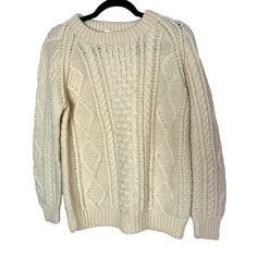 Classic ivory Irish fisherman sweater in 100% wool, excellent condition. A wardrobe staple for years to come. Classic Chunky Knit Cream Sweater, Cream Chunky Knit Classic Sweater, Classic Cream Chunky Knit Sweater, Irish Fisherman Sweater, Irish Fisherman, Fisherman Sweater, Vintage Wool, Women Pullover, Wardrobe Staples