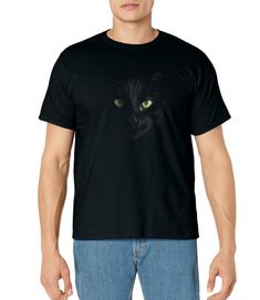 PRICES MAY VARY. Black cat with green eyes Black cat halloween design for cat lovers Lightweight, Classic fit, Double-needle sleeve and bottom hem Black Cotton Top With Cat Design, Black Short Sleeve Top With Cat Design, Halloween Black T-shirt With Cat Design, Black Halloween T-shirt With Cat Design, Black Cat With Green Eyes, Cat With Green Eyes, Eyes Black, Cat Halloween, Cat T Shirt