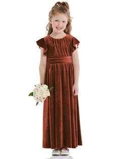 Flower Girl Fall Dresses, Velvet Flower Girl Dresses, Rust Flower Girl Dress, Simple Flower Girl Dresses, Flowergirl Dress, Girls Fall Dresses, Shirred Skirt, Dutch Blue, Velvet Flower