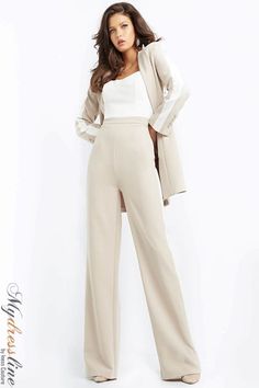 Looking for a head-turning evening pant suit that's sure to make an impression? Check out Jovani 07110. This wide leg pant suit is perfect for any formal occasion, and is sure to turn heads thanks to its chic design. Whether you're attending a wedding or hitting the red carpet, this suit will have you looking your best. So don't miss out – order Jovani 07110 today! Evening Pant Suits, Interview Attire, Wide Leg Pant Suit, Evening Jumpsuit, Jovani Dresses, Prom Designs, Pageant Gowns, Pant Suit, Wide Leg Pant