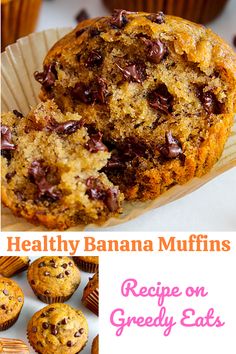 Ready under 30 minutes, healthy chocolate chip banana muffins recipe. Healthy Banana Chocolate Chip Muffins, Greek Yogurt Blueberry Muffins, Blueberry Yogurt Muffins, Breakfast Recipes Sweet