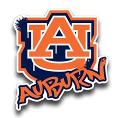 an orange and blue sticker with the word auburn on it