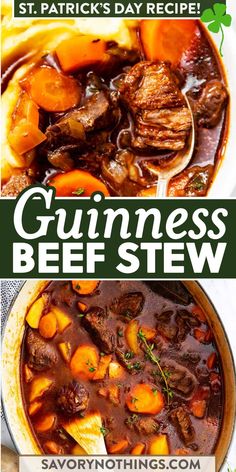 Guinness Beef Stew – pure winter comfort food! This is easy to make and cooks in the oven for hands-off dinner prep. A great meal for St. Patrick’s Day or any time you’re craving a rich and hearty stew on a cold night. | #irishbeefstew #beefstew #guinness Guiness Beef Stew Recipe, Guinness Beef Stew, Beef Potatoes, Irish Beef Stew, Hearty Stew, Potatoes Carrots, Winter Comfort Food, Dinner Prep, Beef Stew Recipe