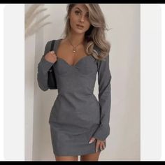 Nwt Zara Woman Nwt Fw21 Gray Short Fitted Dress 8833/317 Lydia Rose, Short Fitted Dress, Tweed Shift Dress, Zara Mini Dress, Grey Long Sleeve Dress, Crochet Mini Dress, Date Night Dresses, Glam Dresses, Pink Mini Dresses