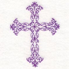 a cross is shown in the snow on a white surface, with purple swirls all over it