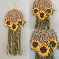 two pictures of sunflowers hanging on a wall