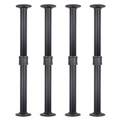 four black metal poles on a white background