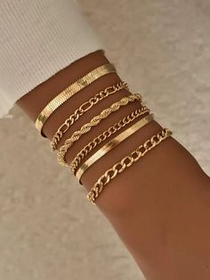 Bracelet Package, Preppy Jewelry, Gold Bracelet Set, Jewelry Accessories Ideas, Dope Jewelry, Gold Bracelets, Women Bracelet, Jewelry Essentials