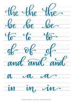 cursive writing practice with blue ink on lined paper