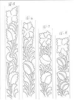 four different flower designs are shown in the same line, each with flowers and leaves