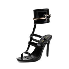 Black Ankle Wrap Caged Sandals Hollow out Gladiator Heel Sandals | Up2Step Spring Party Strapped Sandals, Strapped Heels For Summer Night Out, Strapped Sandals With Buckle Closure For Party, Party Heels With Buckle Closure And Straps, Trendy Strapped Heels For Party, Party Heels With Buckle And Straps, Adjustable Black Sandals For Party, Ivory Heels Wedding, Navy Blue Wedding Shoes